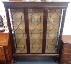 A CHIPPENDALE REVIVAL GLAZED DISPLAY CABINET