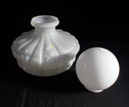 A LARGE WHITE MOULDED GLASS OIL LAMP SHADE
