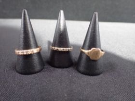 THREE RINGS, INCLUDING A 9ct YELLOW GOLD SIGNET RING