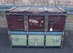 A TIN TRAVELLING TRUNK, AND A CANVAS TRUNK