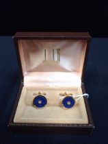 A PAIR OF DUNHILL GOLD-PLATED AND LAPIS CUFFLINKS