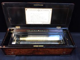 A 19TH CENTURY SWISS CYLINDER MUSIC BOX
