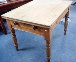 A VICTORIAN STRIPPED PINE KITCHEN TABLE