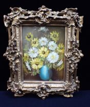 DAISIES IN A VASE, OIL ON BOARD