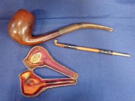 A MEERSCHAUM PIPE, CARVED AS A BIRD, CASED