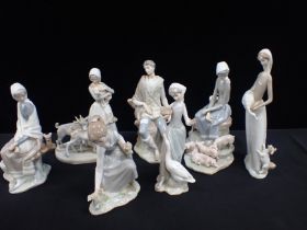 A COLLECTION OF LLADRO FIGURES, INCLUDING GIRL WITH PIGS
