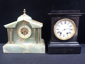 TWO MANTEL CLOCKS; ONE ONYX WITH JULES ROLEZ MOVEMENT