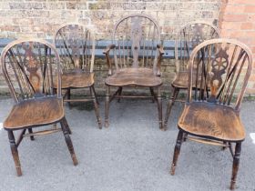 FIVE WINDSOR WHEEL-BACK CHAIRS