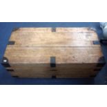 A 19th CENTURY STRIPPED PINE TRAVELLING TRUNK