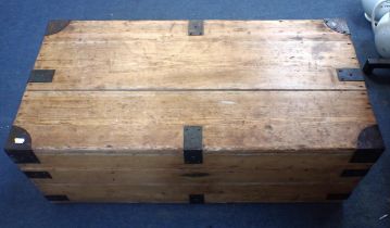 A 19th CENTURY STRIPPED PINE TRAVELLING TRUNK