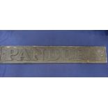 A CAST METAL NAME PLATE OR SIGN: 'PANDORA', OF RAILWAY STYLE