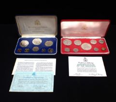 TWO PROOF COIN SETS, WITH SOME SILVER COINS