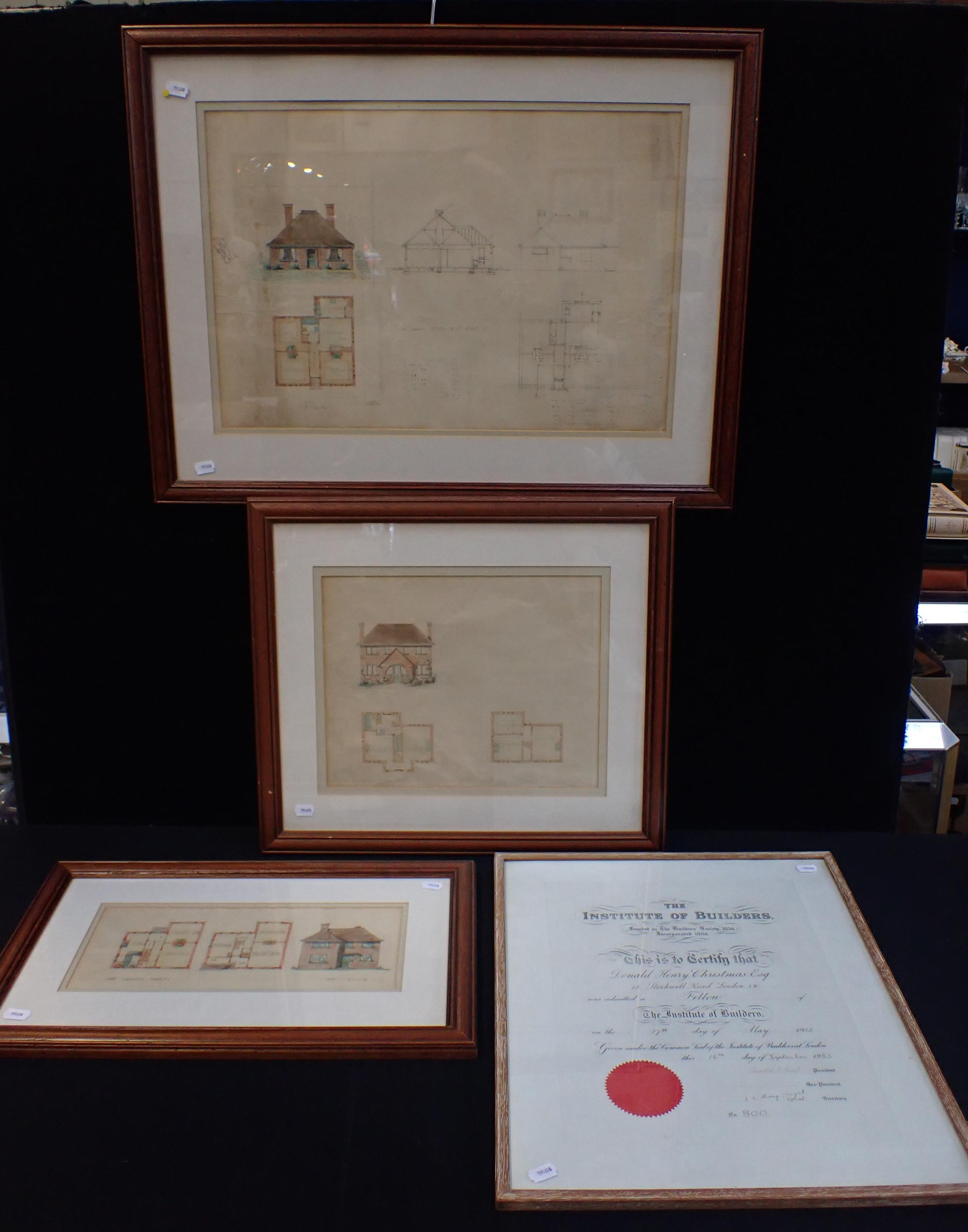 THREE FRAMED ARCHITECT'S PLANS