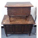 A SMALL OAK COFFER, WITH LINENFOLD PANELLED FRONT