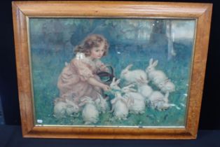 A PEARS PRINT, AFTER FREDERICK MORGAN, 'ALICE IN WONDERLAND', IN MAPLE FRAME