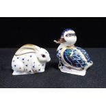 TWO ROYAL CROWN DERBY IMARI ANIMAL PAPERWEIGHTS