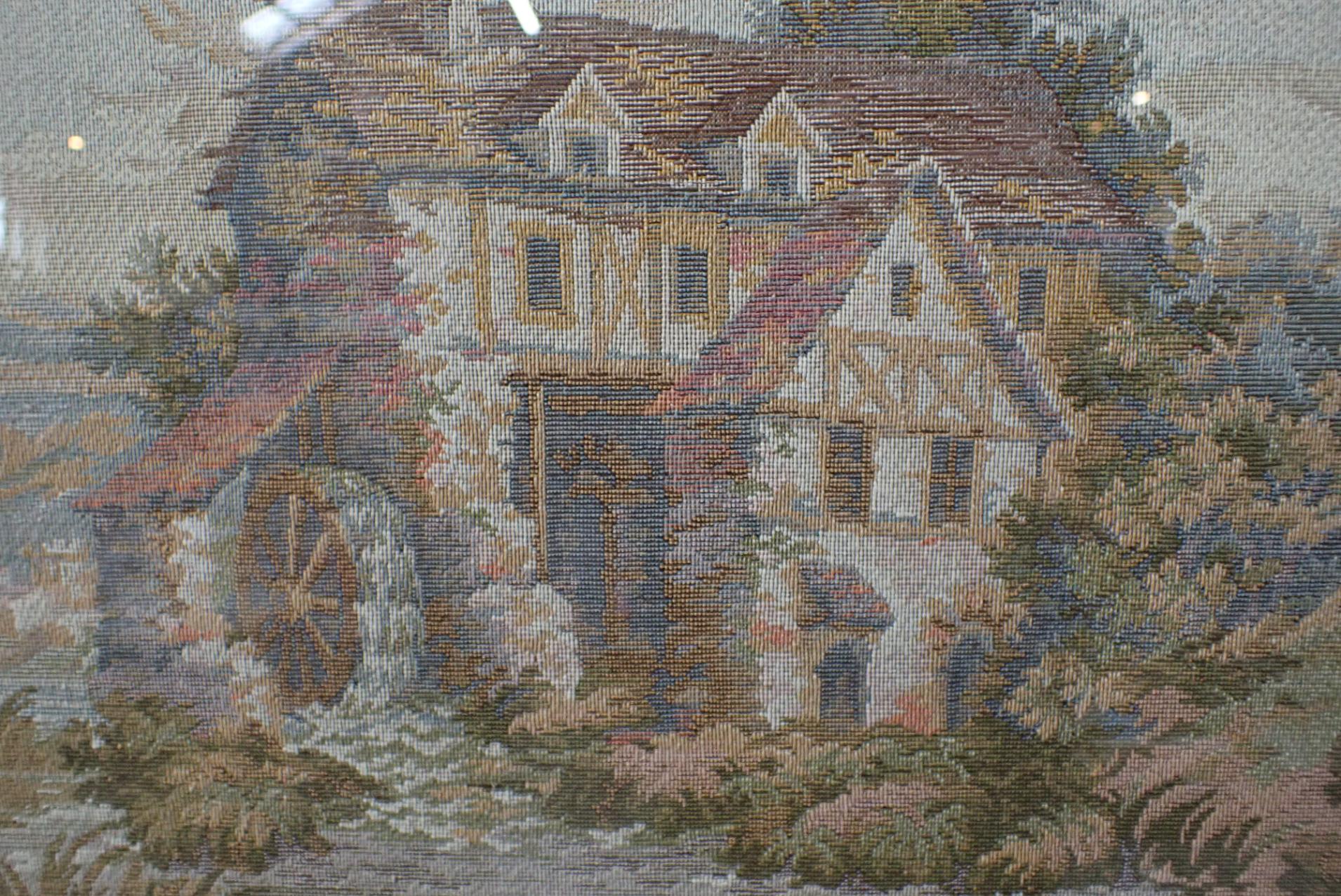 A MACHINE-MADE TAPESTRY PANEL OF A COUNTRY WATERMILL - Image 2 of 2