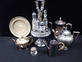 A VICTORIAN SILVER PLATED AND GLASS CRUET