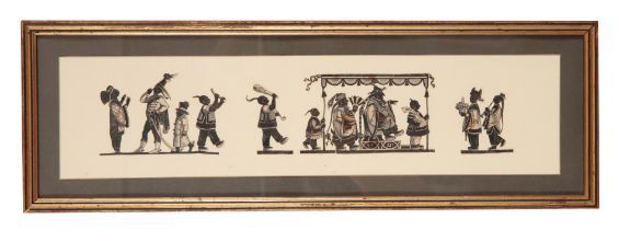A FRAMED GROUP OF CHINESE OR BALINESE SILHOUETTES