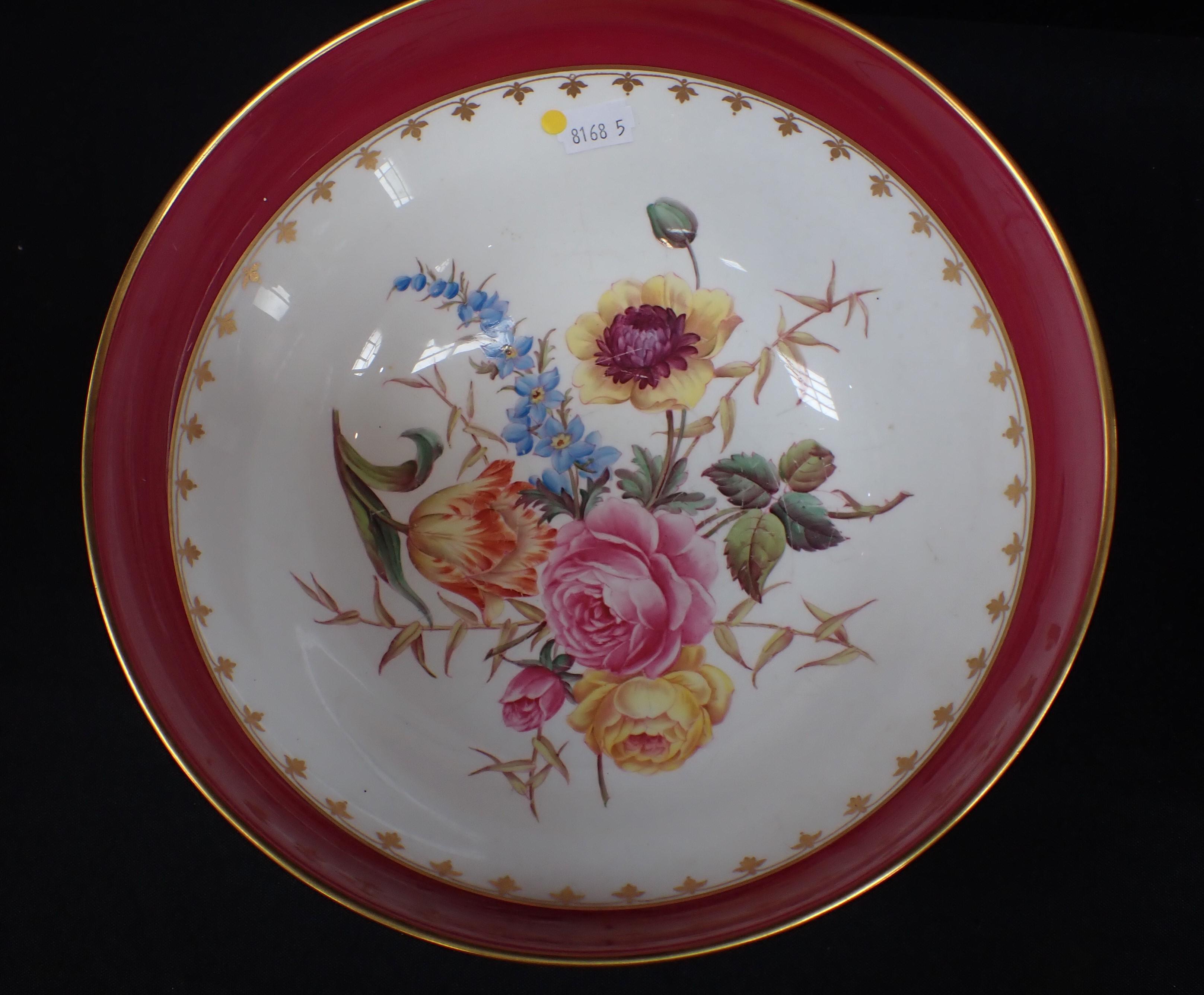 A SPODE BONE CHINA BOWL, PAINTED WITH FLOWERS - Bild 2 aus 6