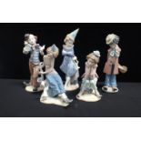 LLADRO: FIVE CLOWN/MUSICIAN FIGURES