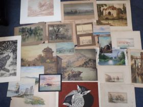 A COLLECTION OF UNFRAMED PICTURES, INCLUDING 'GRAND TOUR' SKETCHES