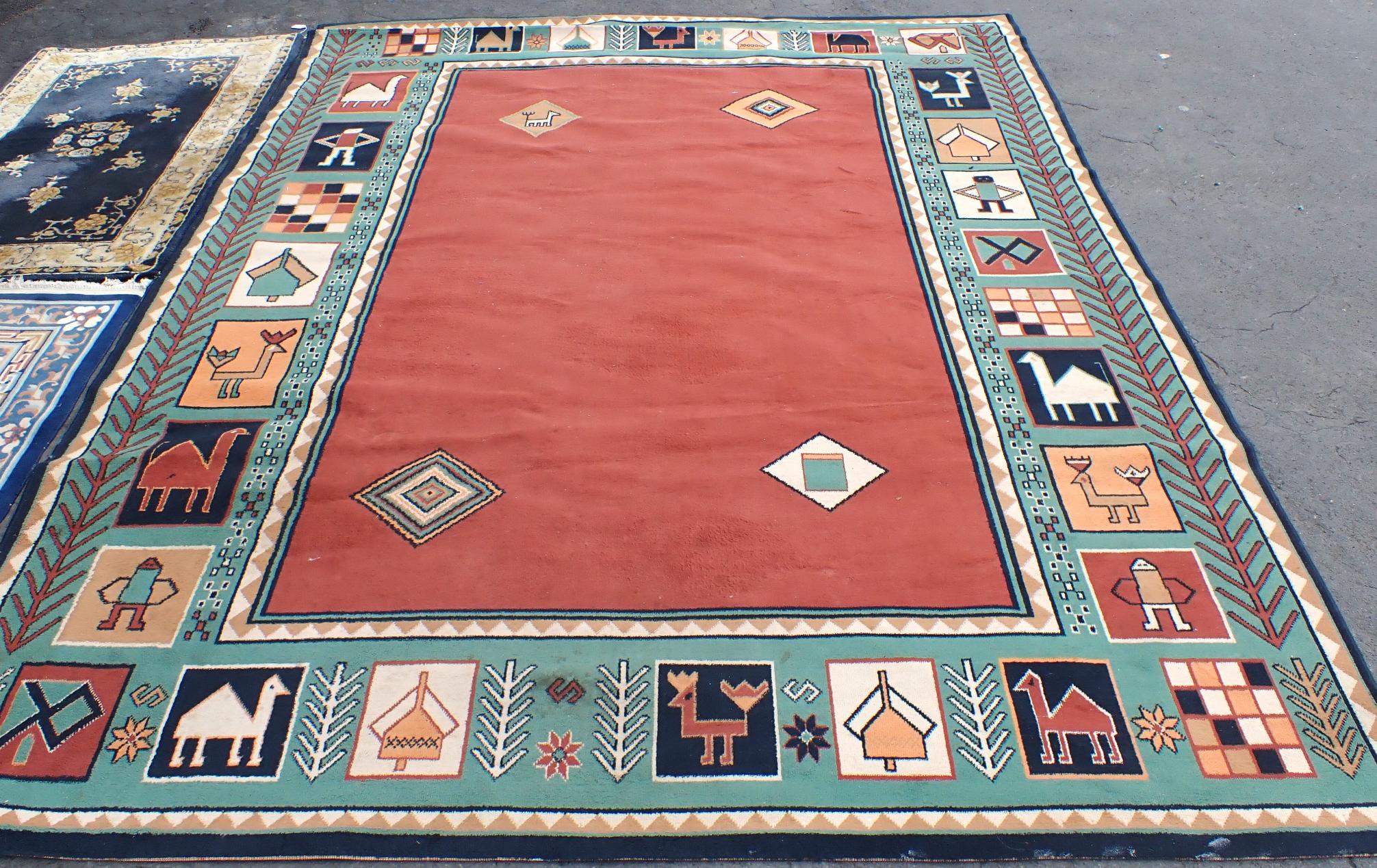 TWO CHINESE RUGS, AND A LARGER RUG - Image 3 of 9