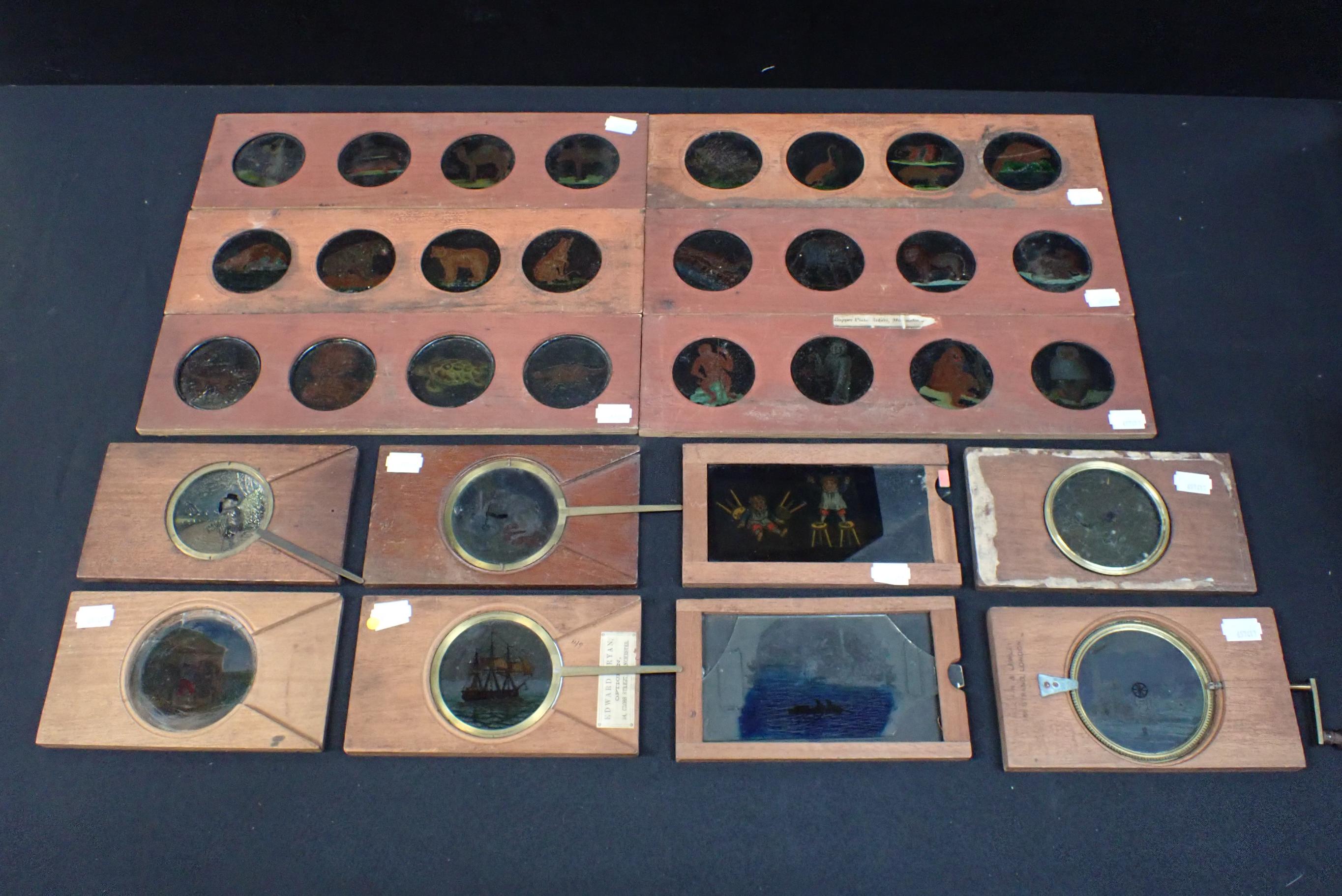 A COLLECTION OF VICTORIAN MAGIC LANTERN SLIDES, SOME MECHANICAL