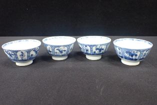 FOUR CHINESE BLUE AND WHITE BOWLS, KANGXI STYLE