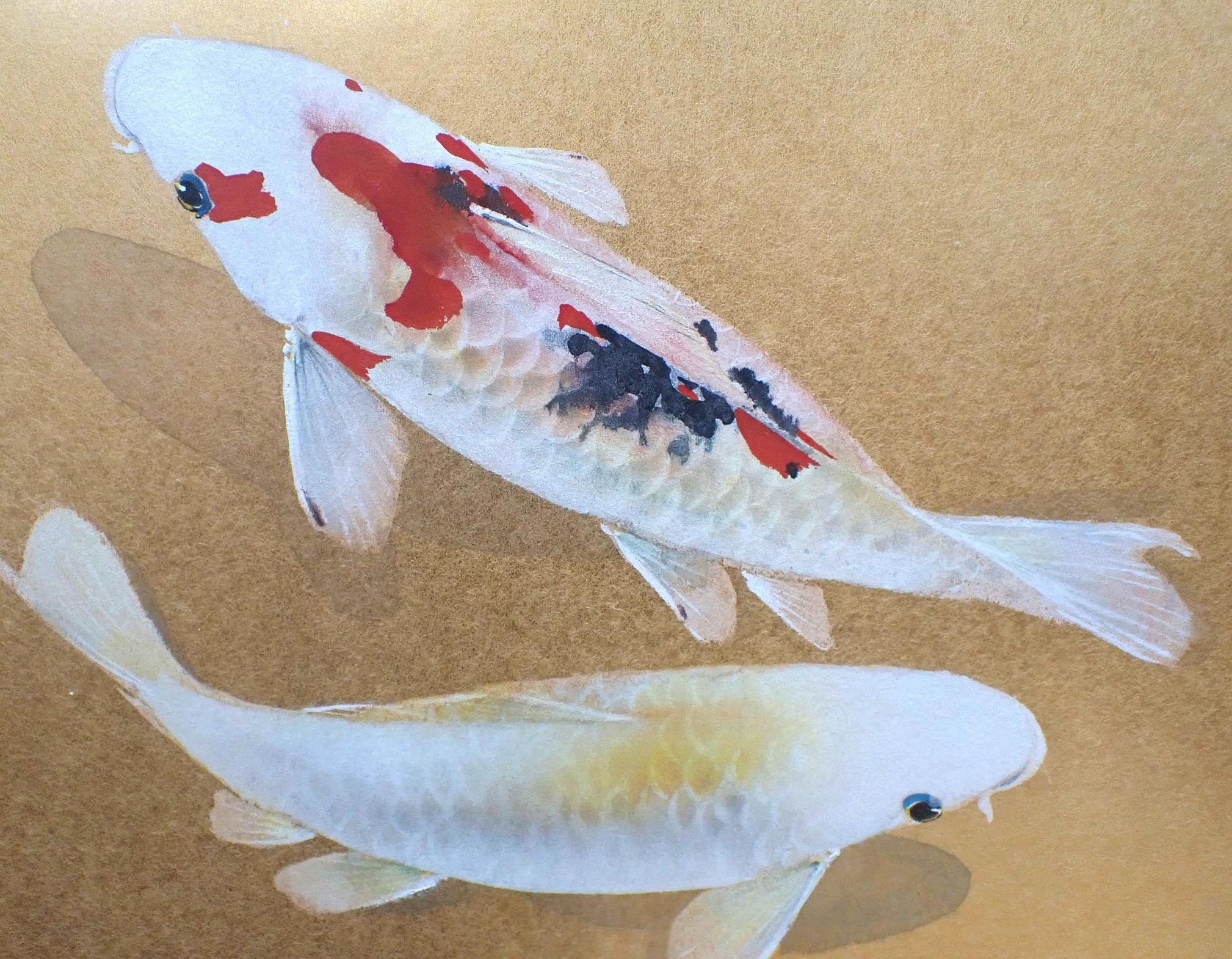 A PAIR OF MODERN CHINESE PAINTINGS OF CARP - Image 3 of 5