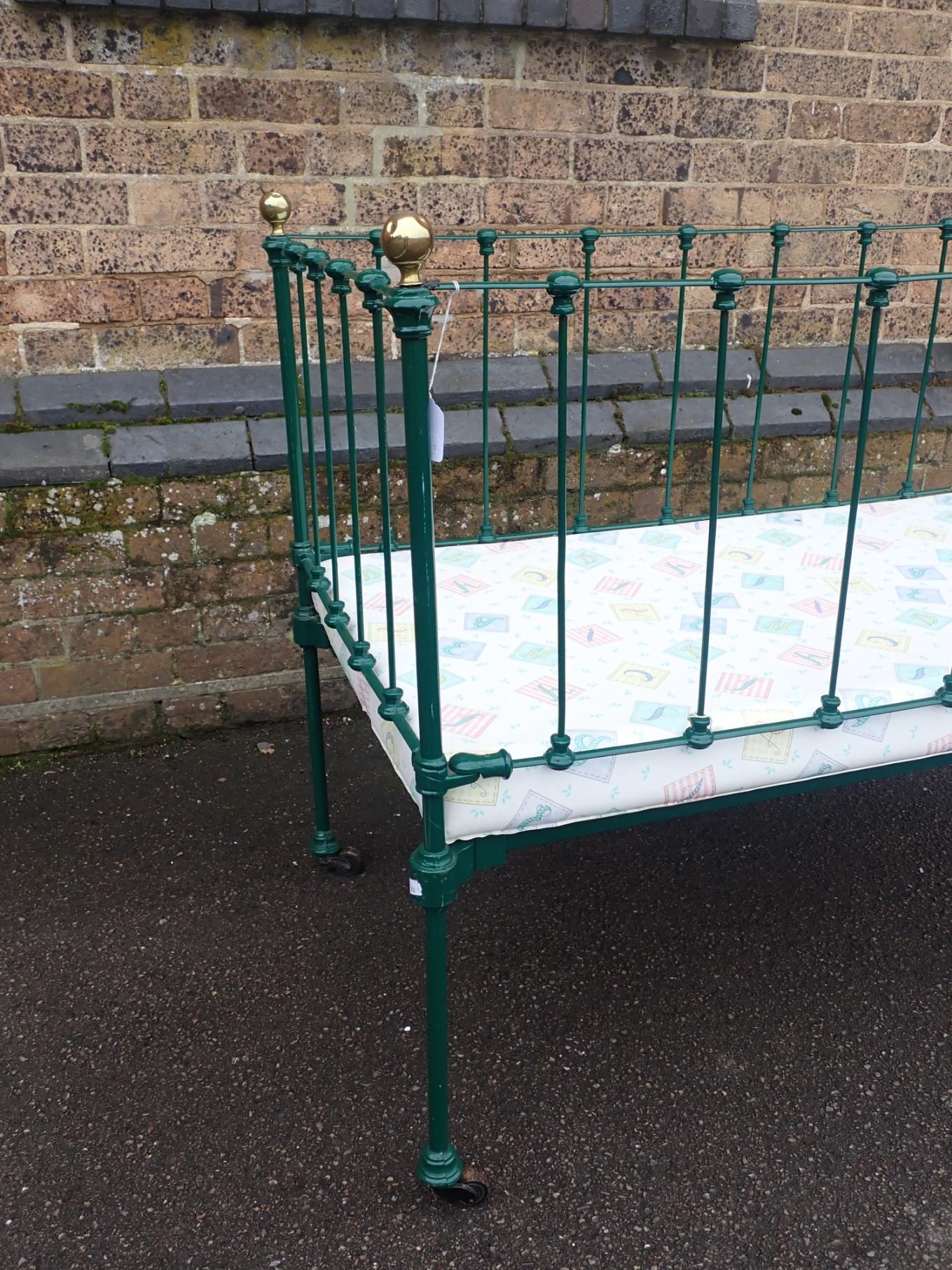 A VICTORIAN IRON COT, WITH BRASS KNOBS - Image 2 of 4