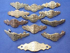 A COLLECTION OF HORSE NOSEBAND PLATES, NAMED