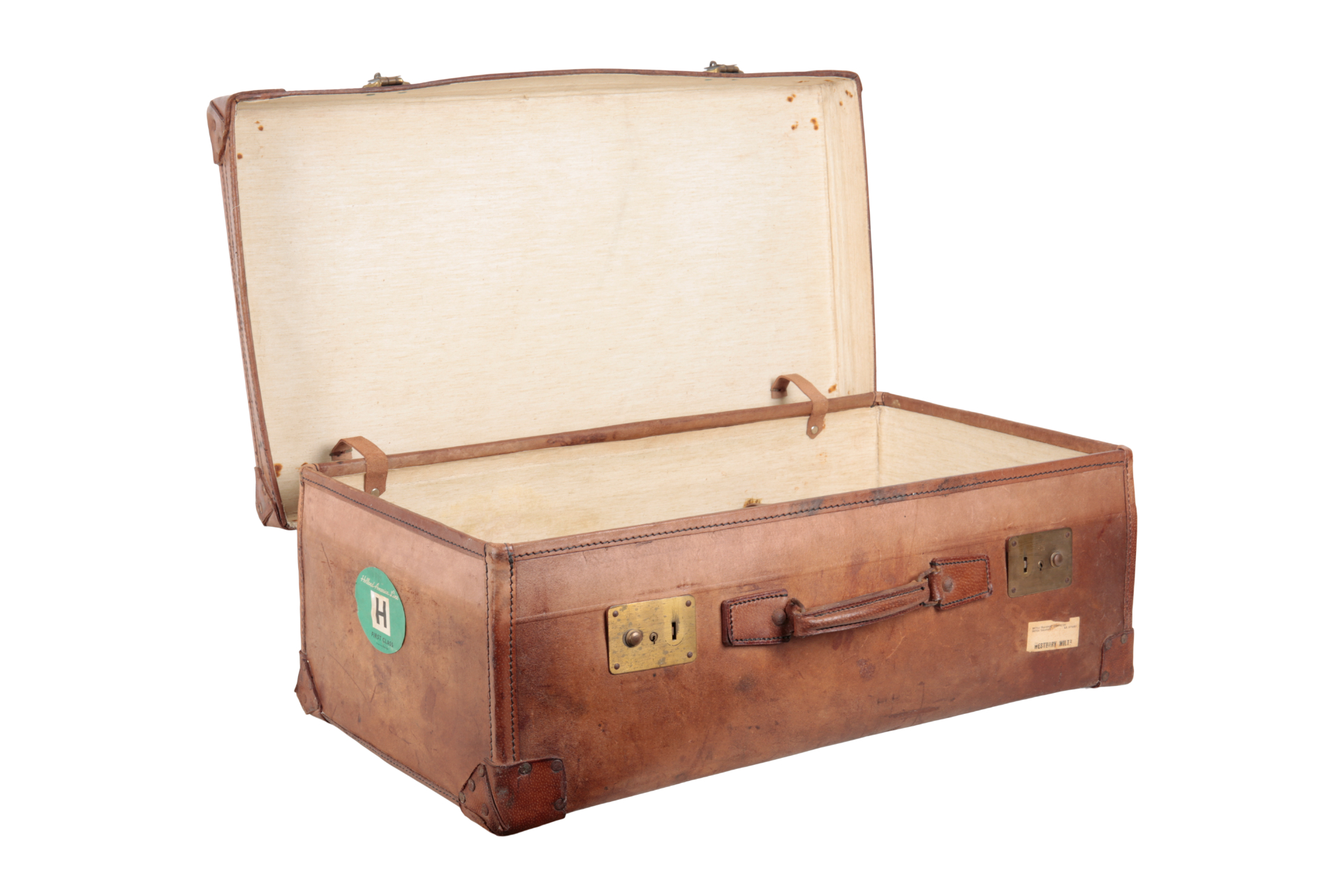 AN EDWARDIAN BROWN LEATHER SUITCASE - Image 3 of 3