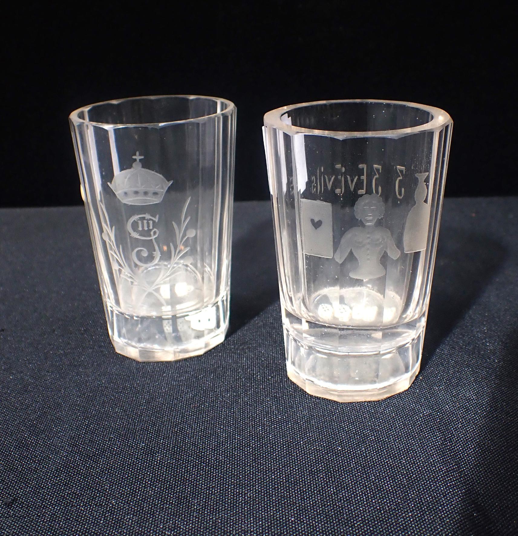 TWO GLASS DICE GAMING BEAKERS