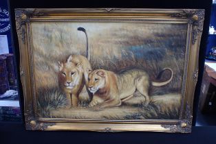 20th CENTURY, TWO LIONS HUNTING
