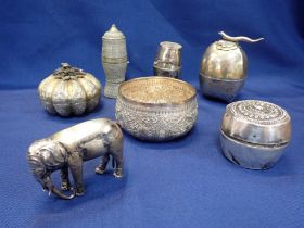 A GROUP OF THAI AND SIMILAR WHITE METAL ITEMS