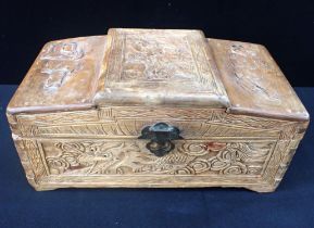 A CHINESE CARVED CAMPHORWOOD MINIATURE CHEST
