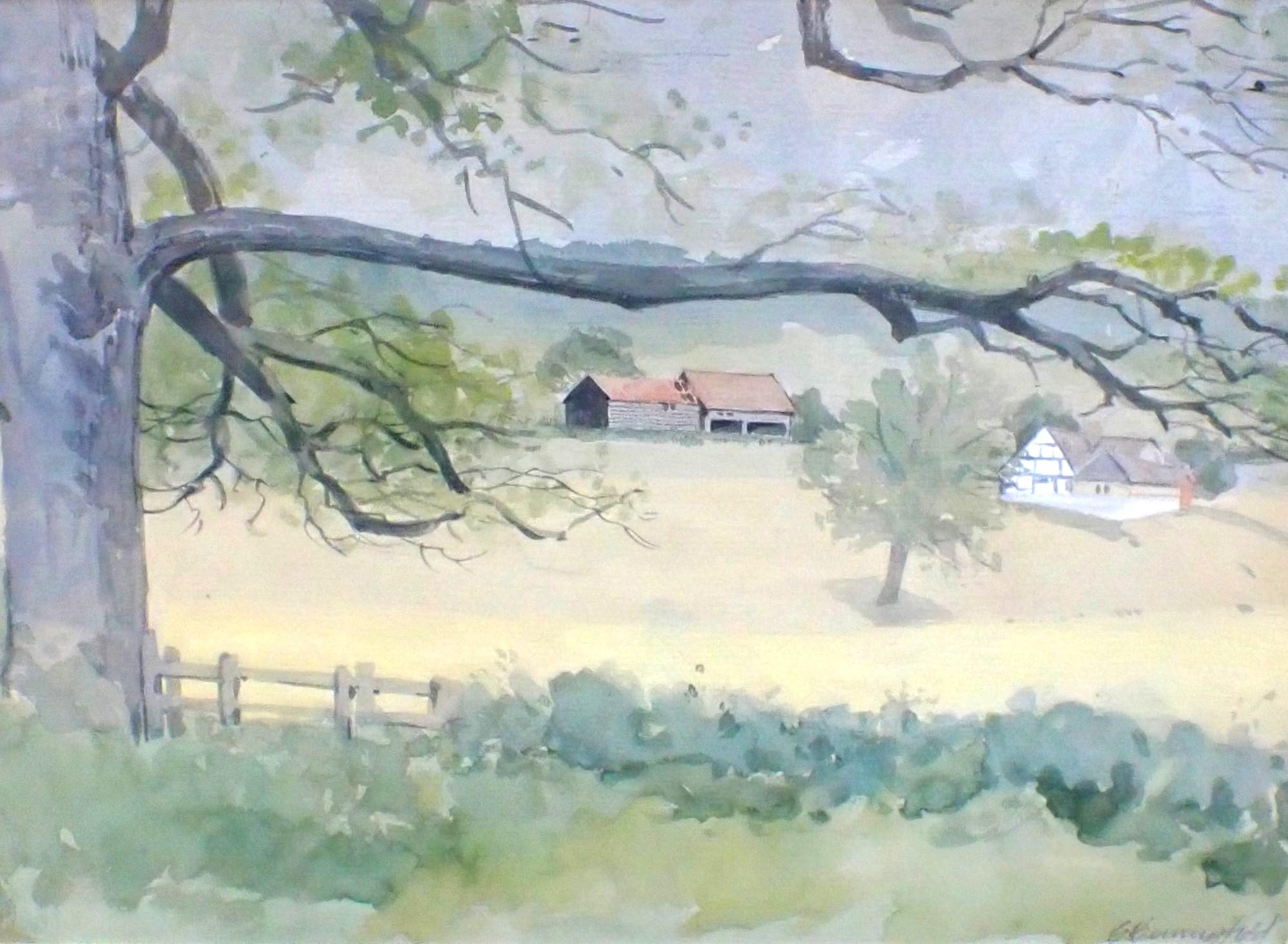 GORDON BENINGFIELD: PASTORAL VIEW, WATERCOLOUR - Image 2 of 4