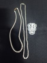 TWO PEARL NECKLACES AND A BROOCH