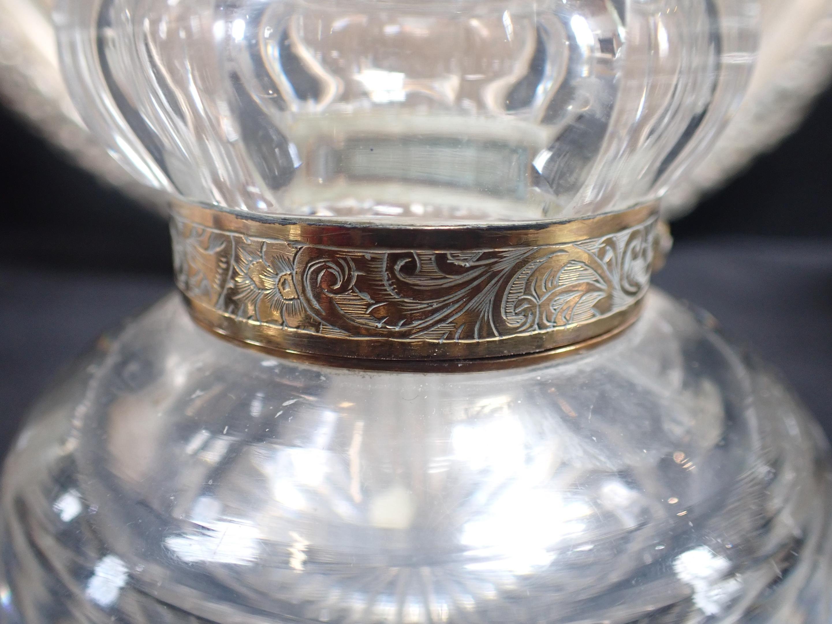 A GILDED NECKED GLASS INKWELL, A SET OF SIX SILVER PLATED AND WOOD SALTS - Image 2 of 3