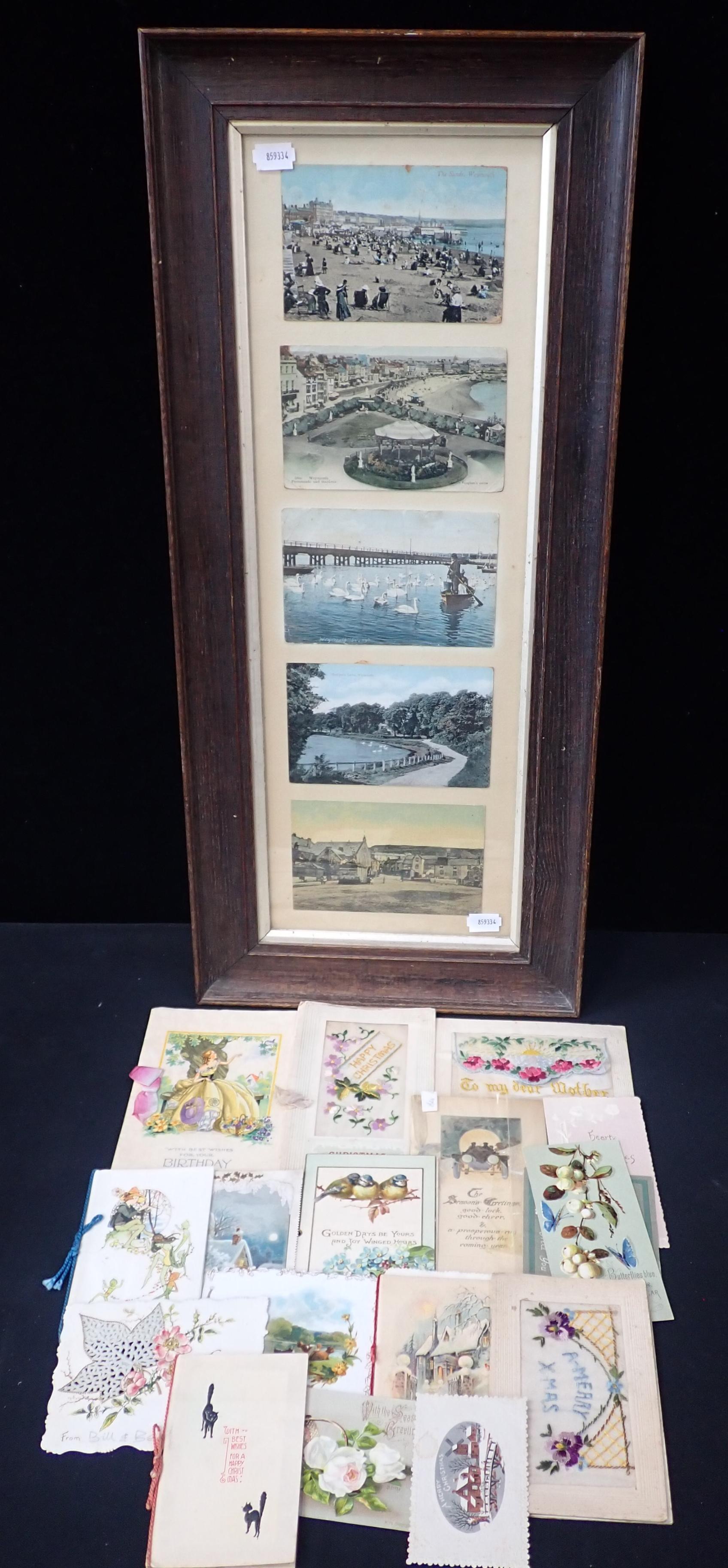 A FRAMED SET OF LOCAL INTEREST POSTCARDS