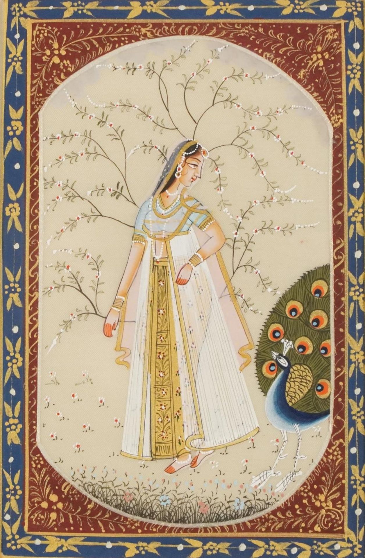 Ragina Vasanta, pair of Indian Bundi school watercolours on silk, mounted and framed, one glazed, - Bild 5 aus 7