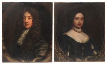 After Peter Lely - Top half portraits of Sir Thomas Craven and Lady Craven, pair of 17th/18th