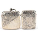 Two Edwardian and later engraved silver vestas, the largest 4cm wide, total 43.8g : For further