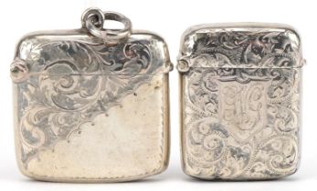 Two Edwardian and later engraved silver vestas, the largest 4cm wide, total 43.8g : For further