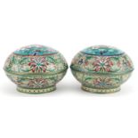 Matched pair of Chinese cloisonne bun boxes and covers finely enamelled with flowers, each 15cm in