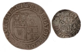 Two hammered silver coins including a James I shilling, total 7.1g : For further information on this