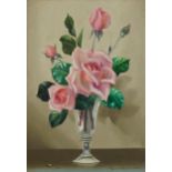 Alexander Wilson - Roses in a vase, oil on board, framed, 34.5cm x 24.5cm excluding the frame :