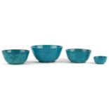 Four Chinese porcelain bowls having turquoise glazes including a pair, the largest 23cm in