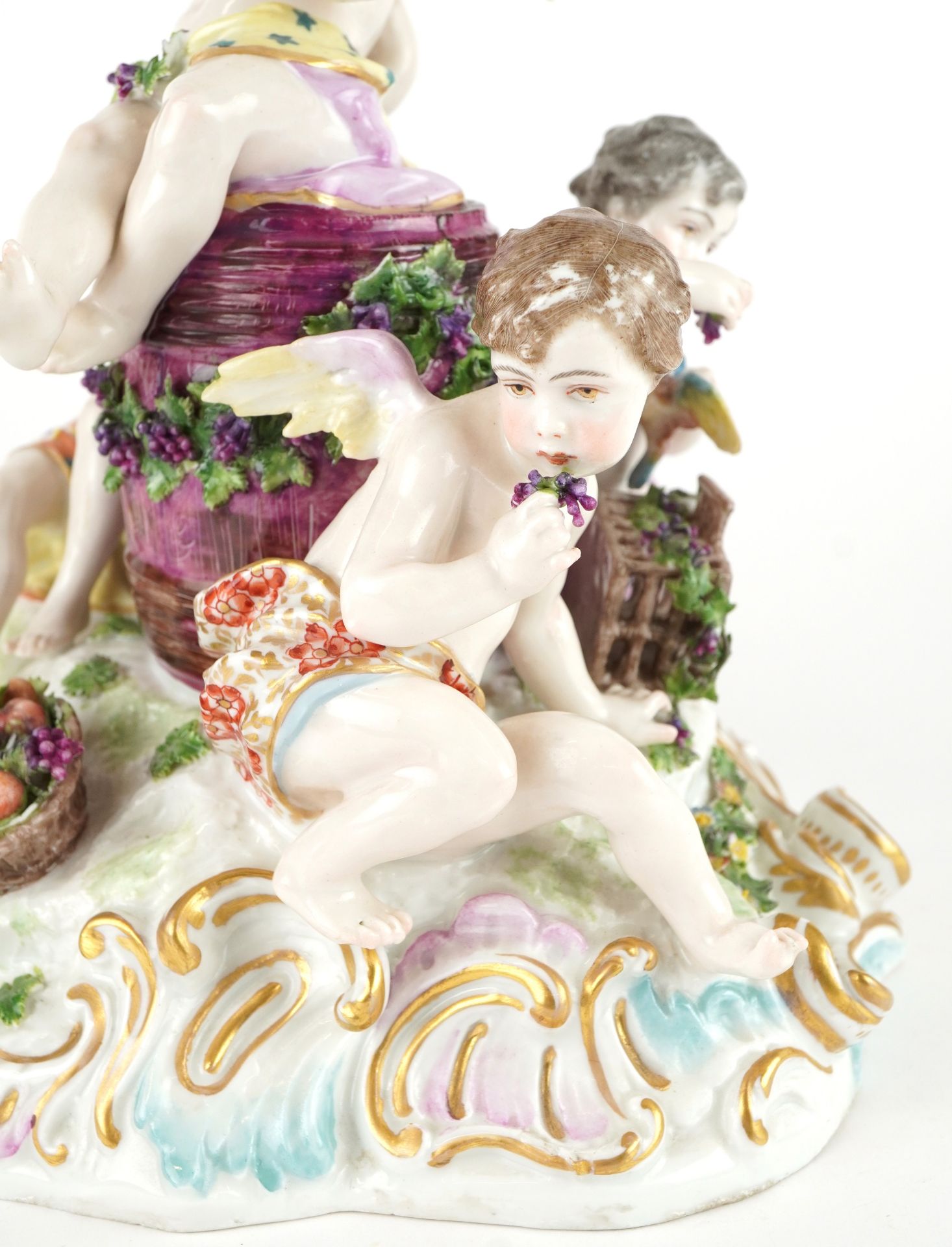 Manner of Meissen, 19th century porcelain 'Vintner' centrepiece modelled in the form of three - Image 7 of 12